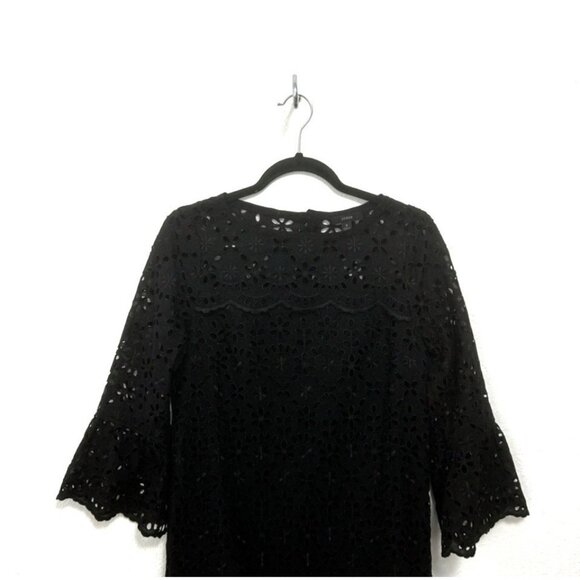 J CREW Black Embroidered Eyelet Bell Sleeve Shift Dress Size 4 Dark Fairy Boho - Picture 4 of 11